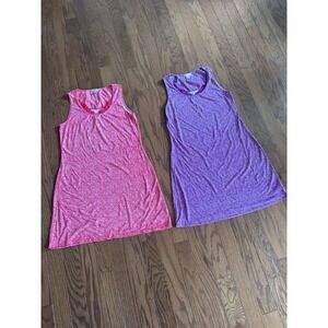 (2) Sesorie Womens Lace Trim Sleeveless Tank Dress Sz L Purple Pink Boho‎ Lounge